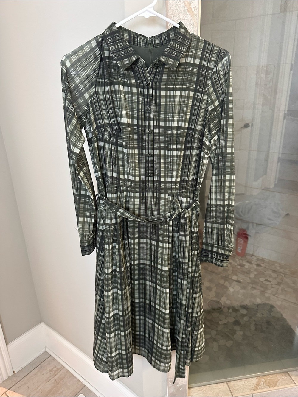 Gal Meets Glam Olive and Cream Plaid Long Sleeve Dress